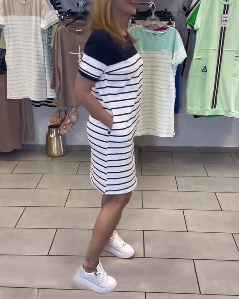 Crew Neck Casual Gestreiftes Kleid