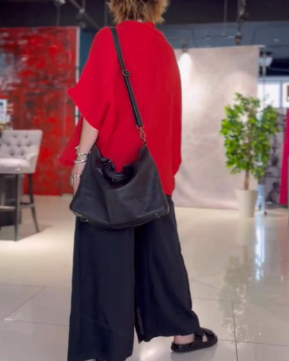 Einfarbiges, lockeres Rundhalsoberteil