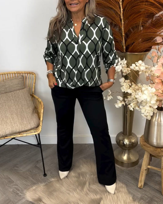 Lässige Bluse mit langen Ärmeln und Druck