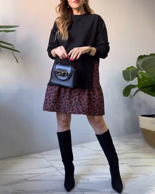 Patchwork-Leopardenmuster Freizeitkleid