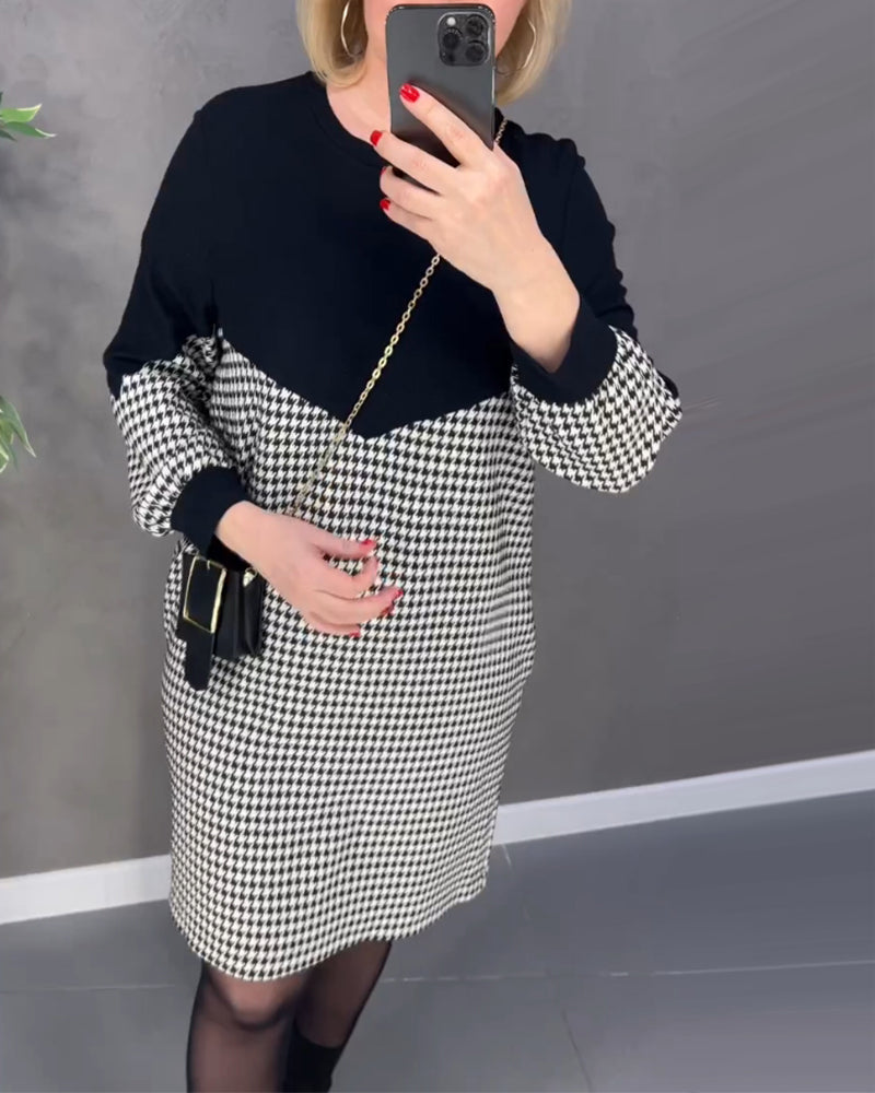 Chic Farbblockkleid mit Karomuster