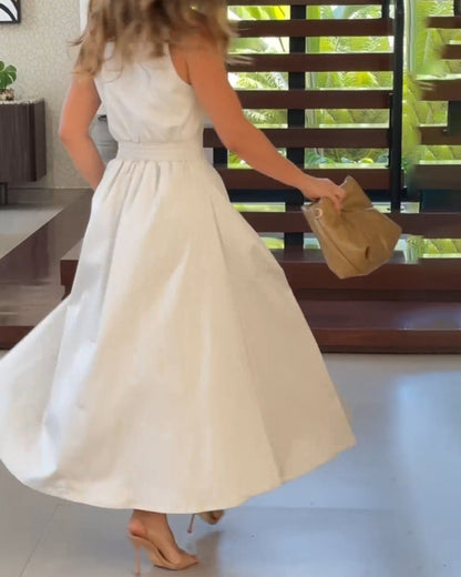 Ärmelloses Revers elegantes einfarbiges Kleid