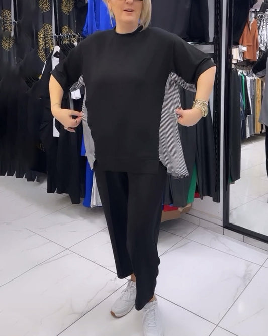 Gestreifte Patchwork-Casual-Bluse