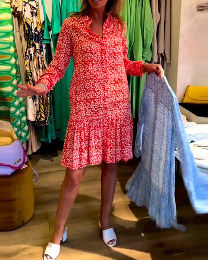 V-Ausschnitt Kleid mit Blumenmuster und Revers