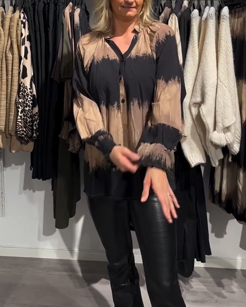 Vintage Farbkasten V-Ausschnitt Knopf Bluse