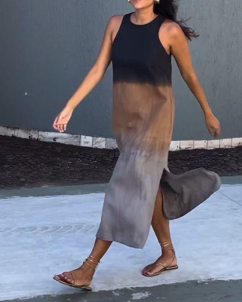 Ärmelloses Kleid mit Farbverlauf und Rundhalsausschnitt
