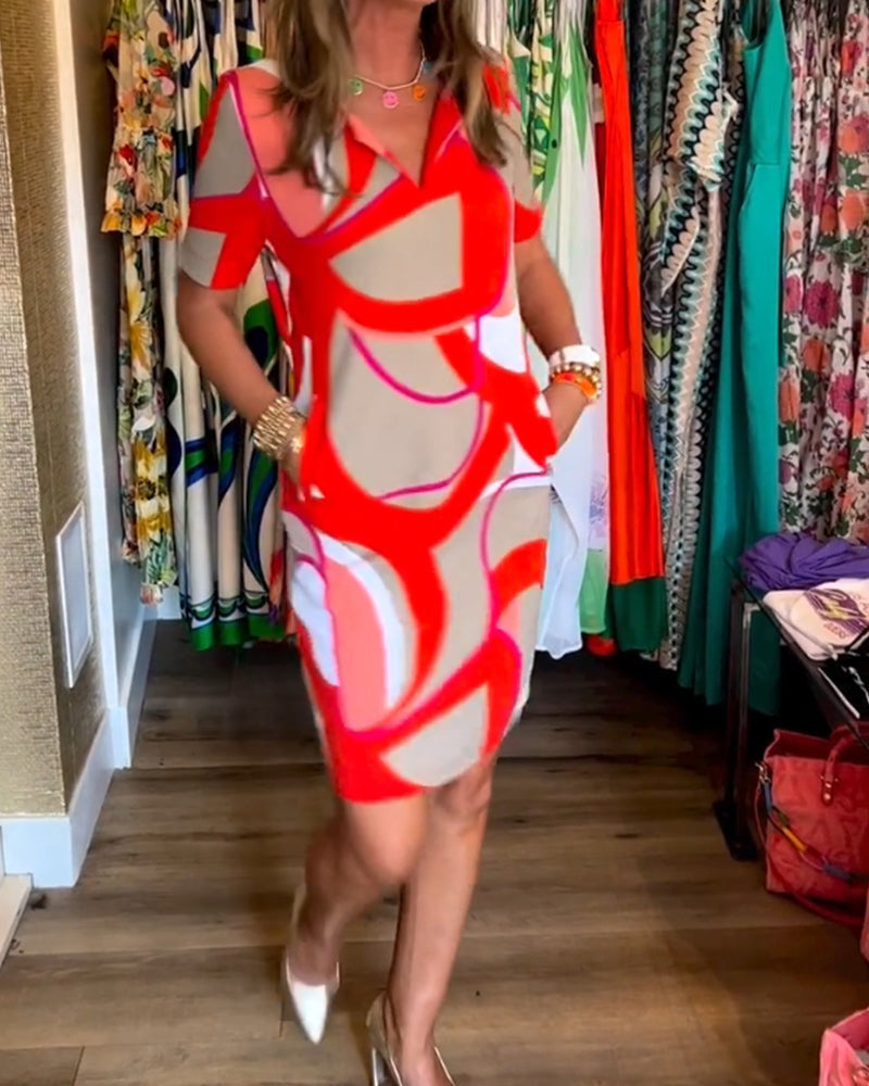 V-Ausschnitt Gerade Bedrucktes Kleid