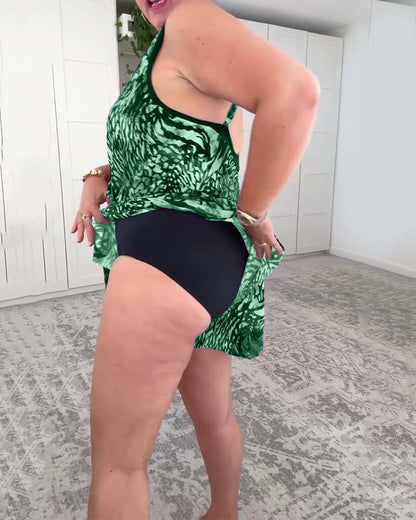 V-Ausschnitt Bunter Print Einteiler Badeanzug