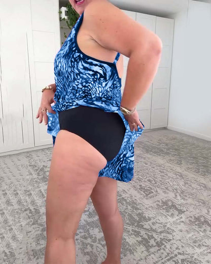 V-Ausschnitt Bunter Print Einteiler Badeanzug