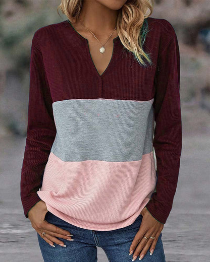 V-Ausschnitt Farbblock Top