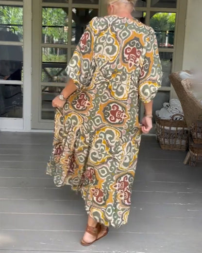 Bedrucktes V-Ausschnitt Maxikleid