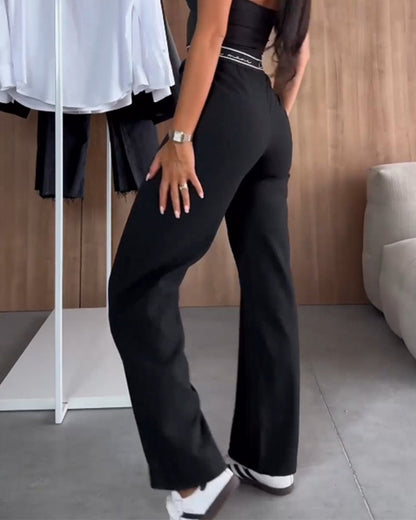 Lässige einfarbige Reißverschluss-Hosentaschen mit geradem Bein