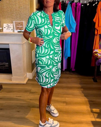 Lässiges Kurzarmbedrucktes Kleid