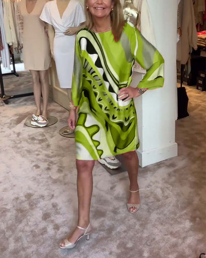 Modisches Midi-Kleid mit Rundhalsausschnitt und Druck