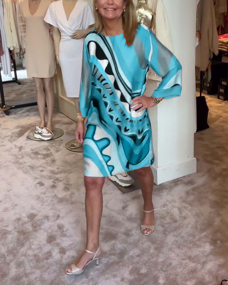 Modisches Midi-Kleid mit Rundhalsausschnitt und Druck