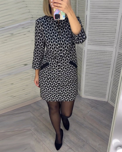 Argyle-Druck Langarmkleid