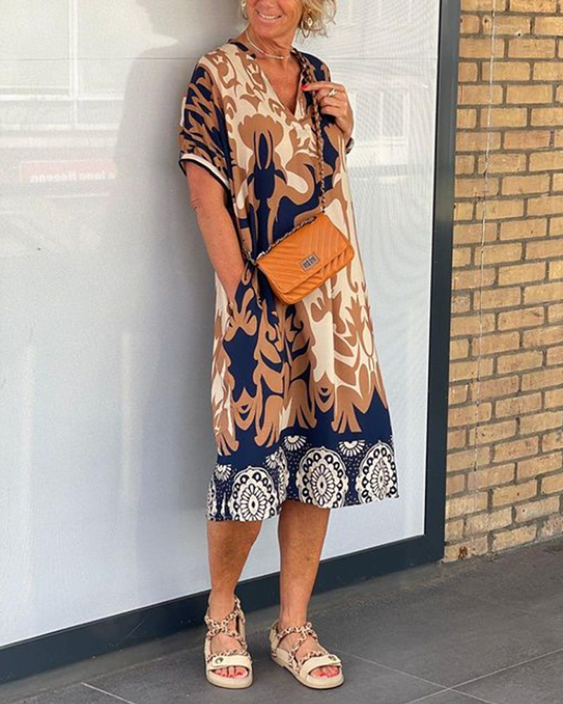 V-Ausschnitt Geometrisches Druckkleid