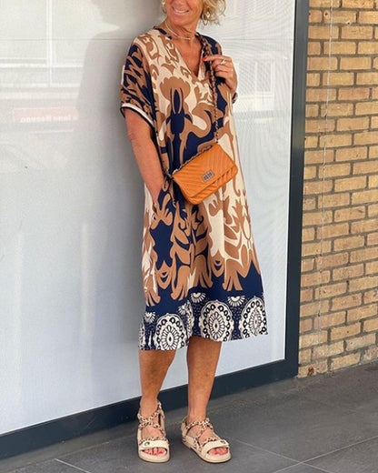 V-Ausschnitt Geometrisches Druckkleid