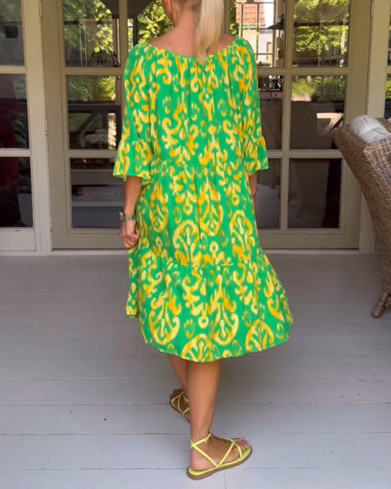 Lockeres Kleid mit Glockenärmeln und Druck