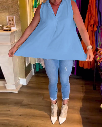 Ärmelloses Top mit Revers und Raffung