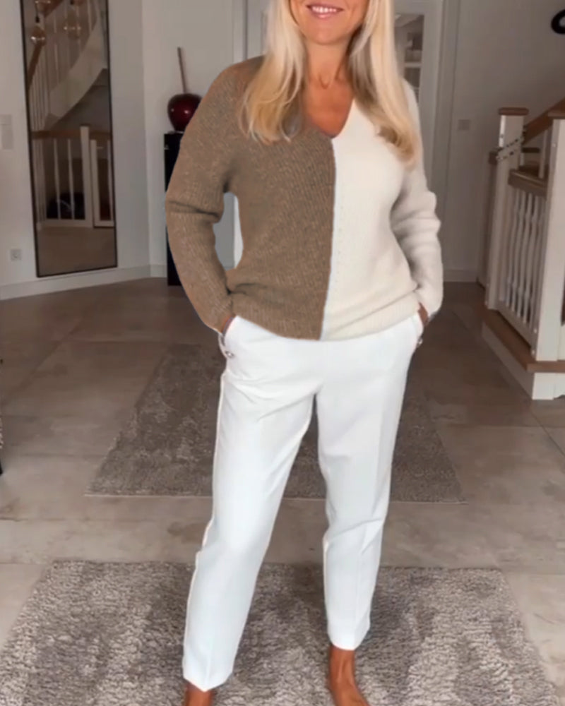 V-Ausschnitt Farbkasten Pullover