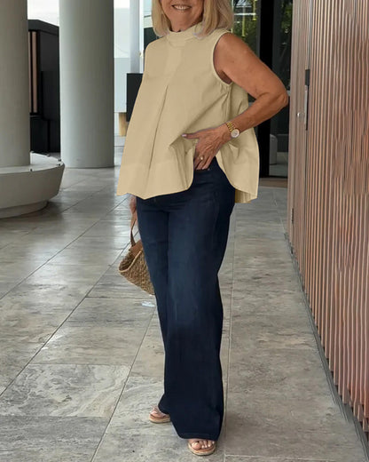 Ärmellose Unifarbene Einfache Bluse