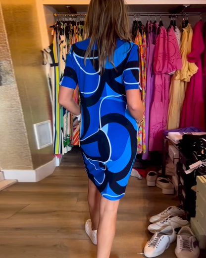 V-Ausschnitt Gerade Bedrucktes Kleid