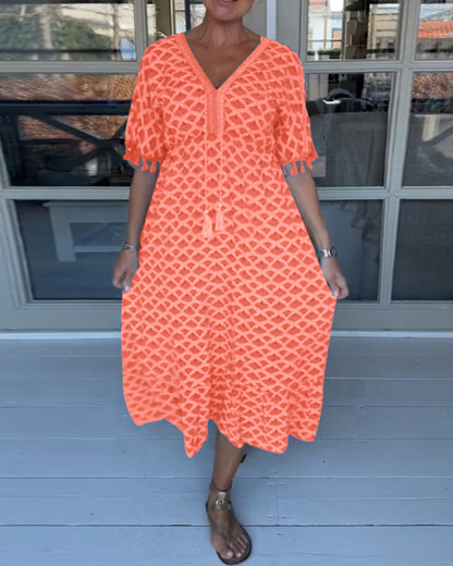 V-Ausschnitt bedrucktes Freizeitkleid