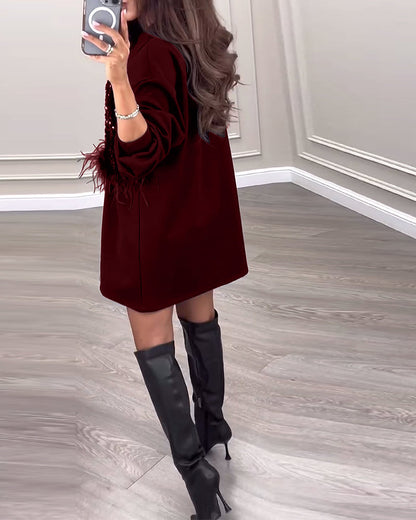 Mode einfarbig Pailletten Feder Patchwork Kleid