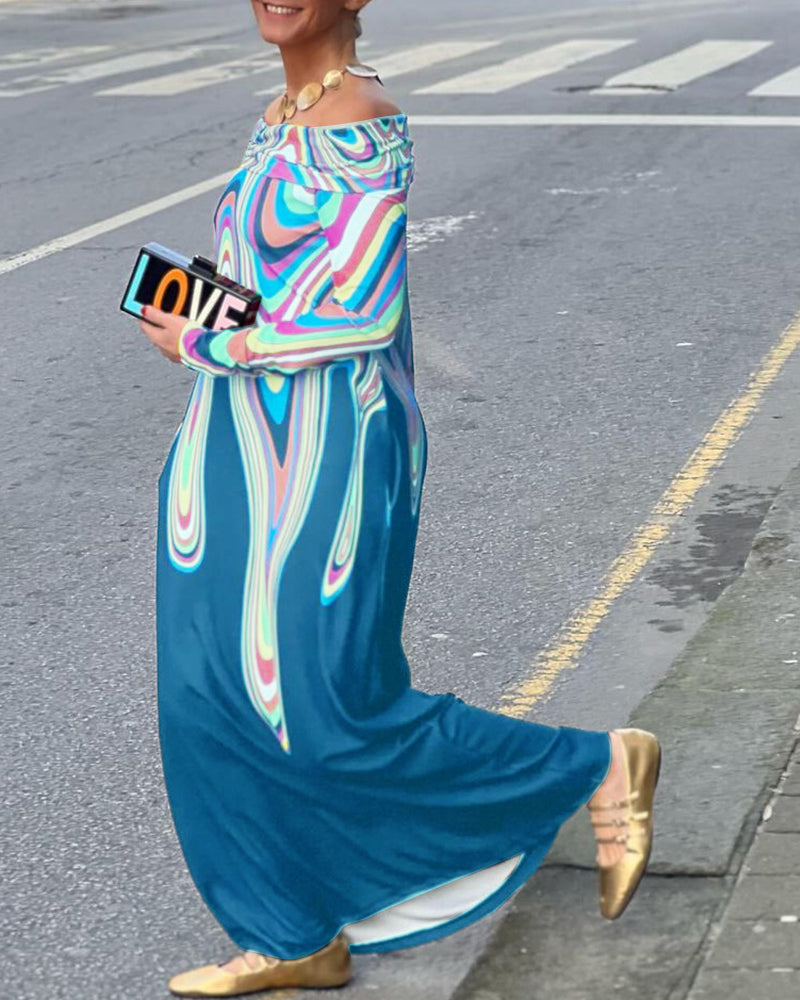 Langärmliges, elegantes Maxikleid mit schulterfreiem Schnitt