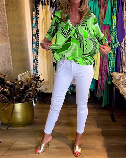 Langärmlige lockere bedruckte Bluse