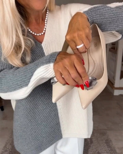 V-Ausschnitt Farbkasten Pullover