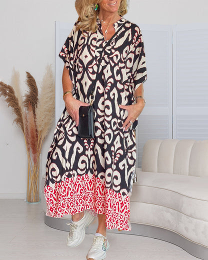 Bedrucktes V-Ausschnitt-Kleid