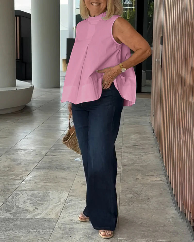 Ärmellose Unifarbene Einfache Bluse