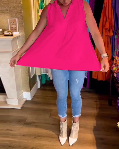 Ärmelloses Top mit Revers und Raffung