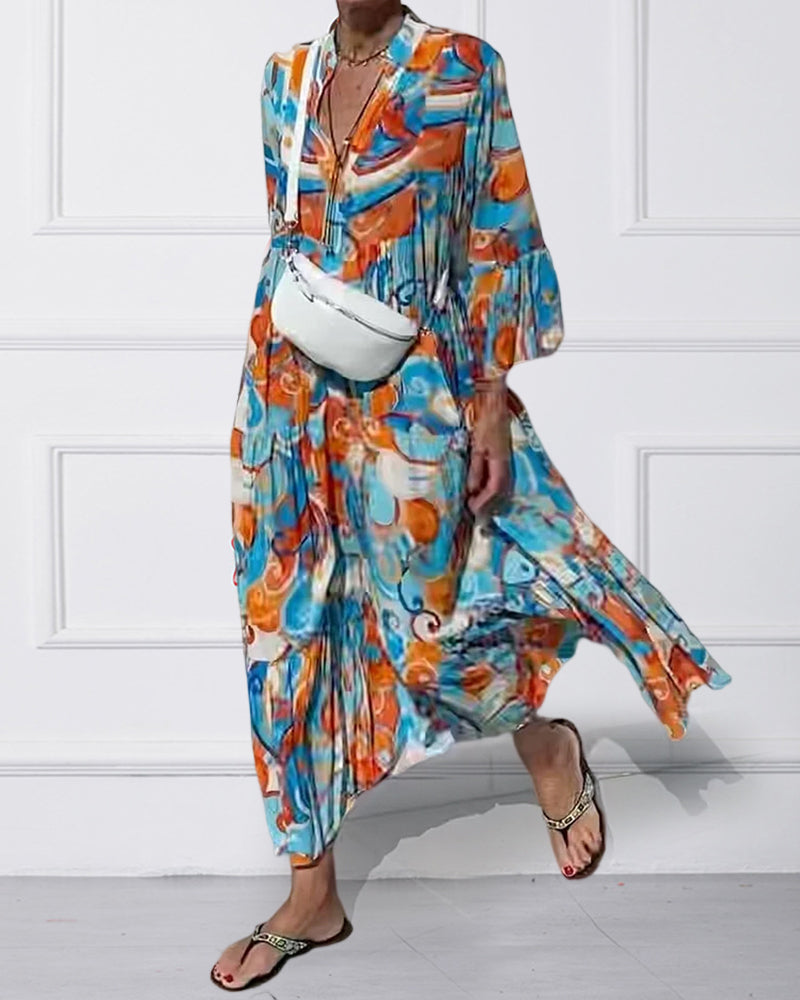 Rüschensleeve V-Ausschnitt Kleid