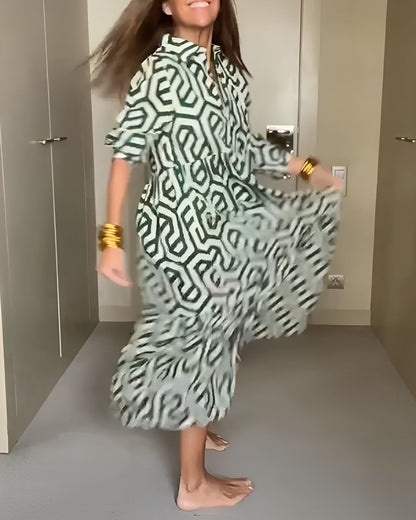 Geometrisches Druck Kleid mit Neun Punkten Ärmel