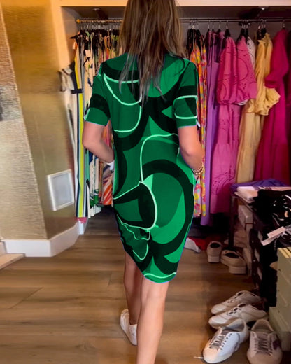 V-Ausschnitt Gerade Bedrucktes Kleid