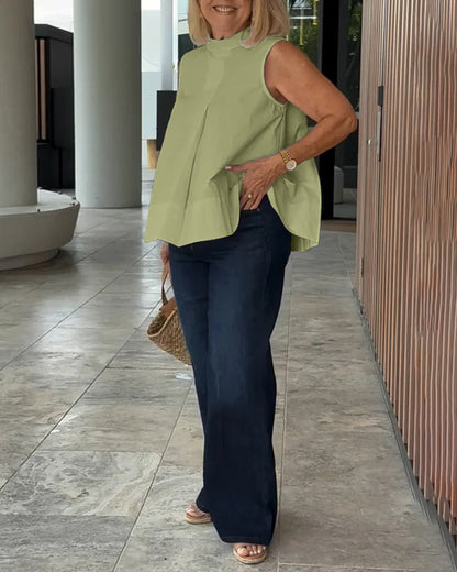 Ärmellose Unifarbene Einfache Bluse