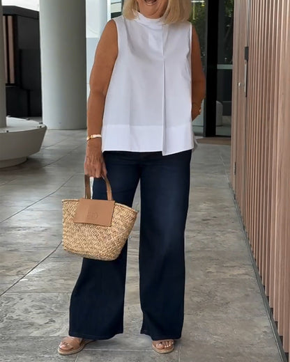 Ärmellose Unifarbene Einfache Bluse