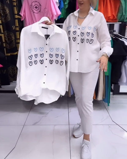 Herzprint einfaches Button-Shirt