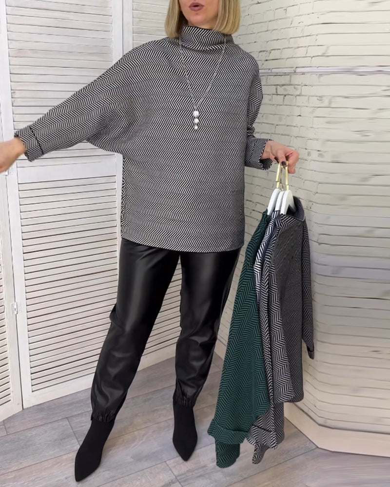 Bedrucktes Turtleneck Freizeitoberteil