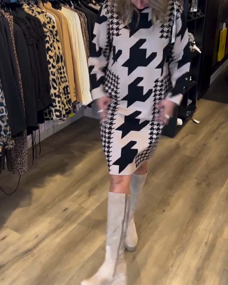 Hahnentritt Langarmkleid