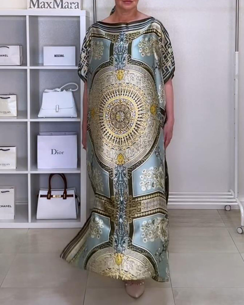 Boho bedrucktes lockeres Kleid mit Schlitz