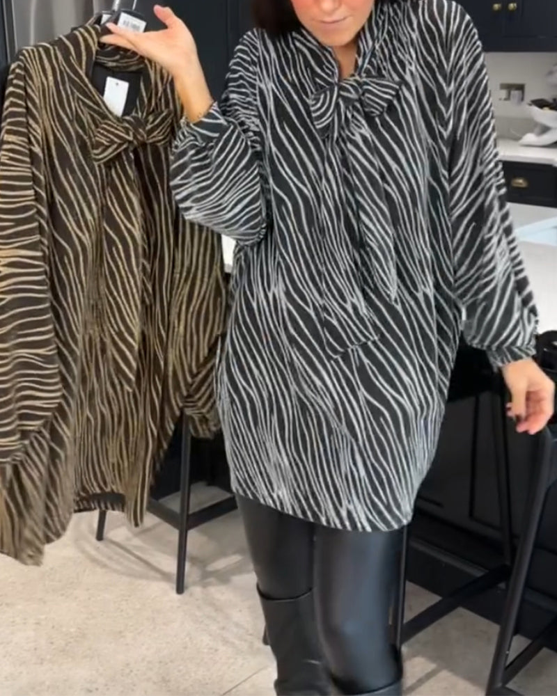 Zebra-Print Bluse mit langen Ärmeln