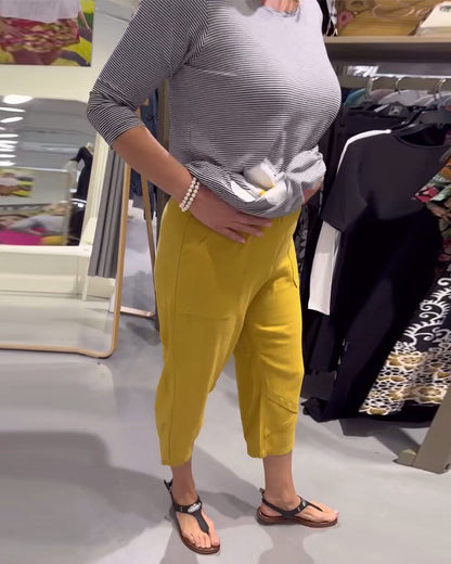 Lässige taillierte Baumwoll- und Leinen-Cropped-Hosen