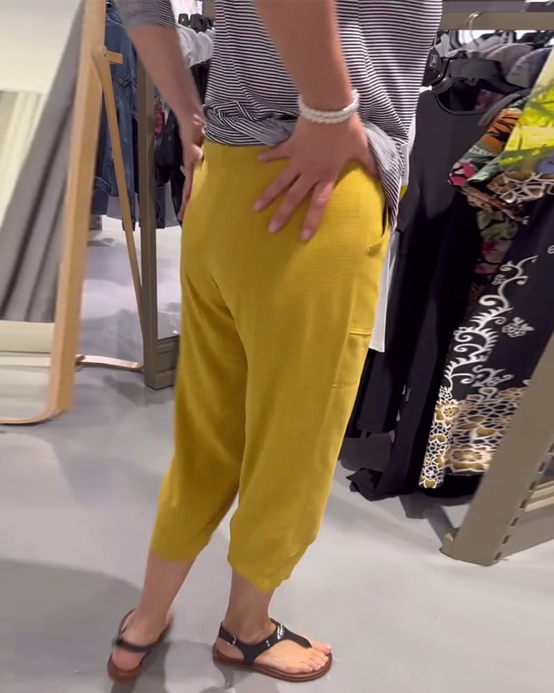 Lässige taillierte Baumwoll- und Leinen-Cropped-Hosen