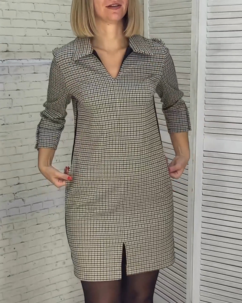 V-Ausschnitt Schlitz Langarmkleid