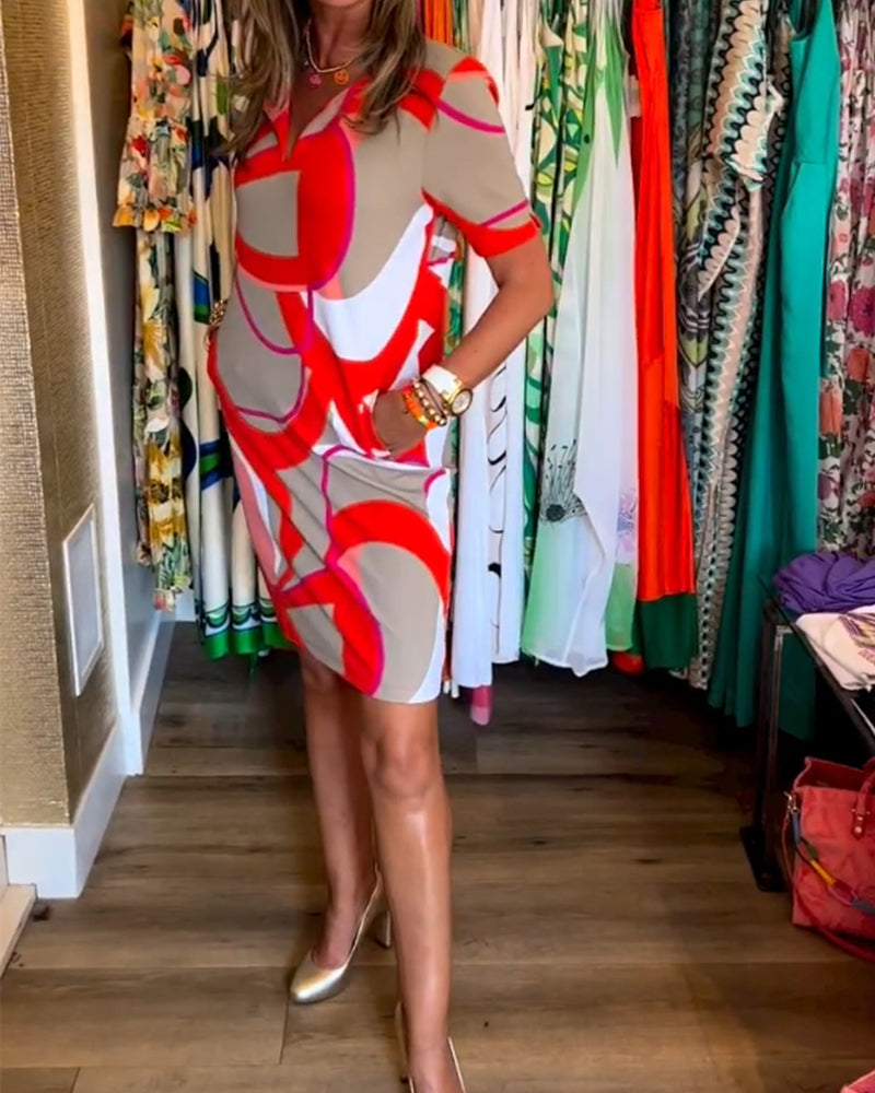 V-Ausschnitt Gerade Bedrucktes Kleid