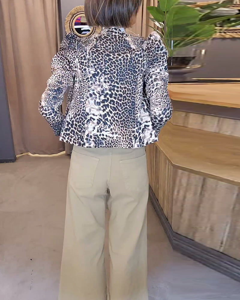 Leopardenmuster Puffärmel Freizeitjacke